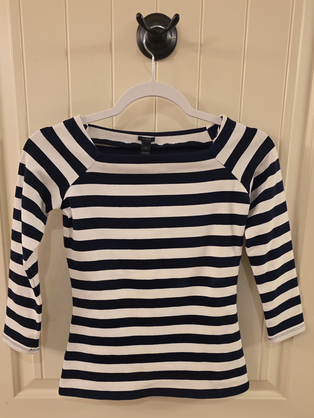 J. Crew Navy and White Striped Long Sleeve Boatneck Top